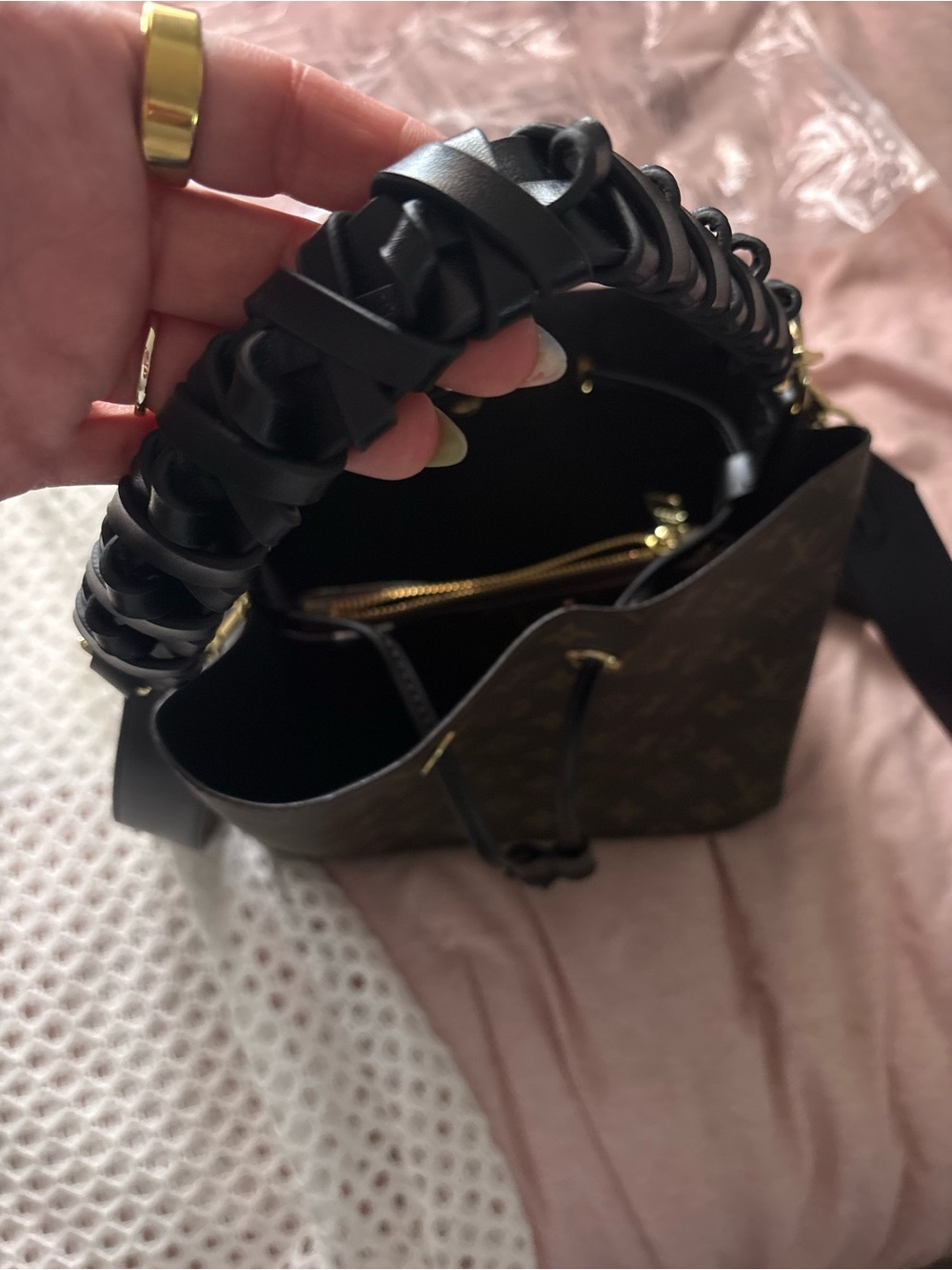 Monogram Leather Top-Handle Tote purse with Gold Accents